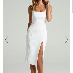 Showpo mini love square neck split midi dress in white